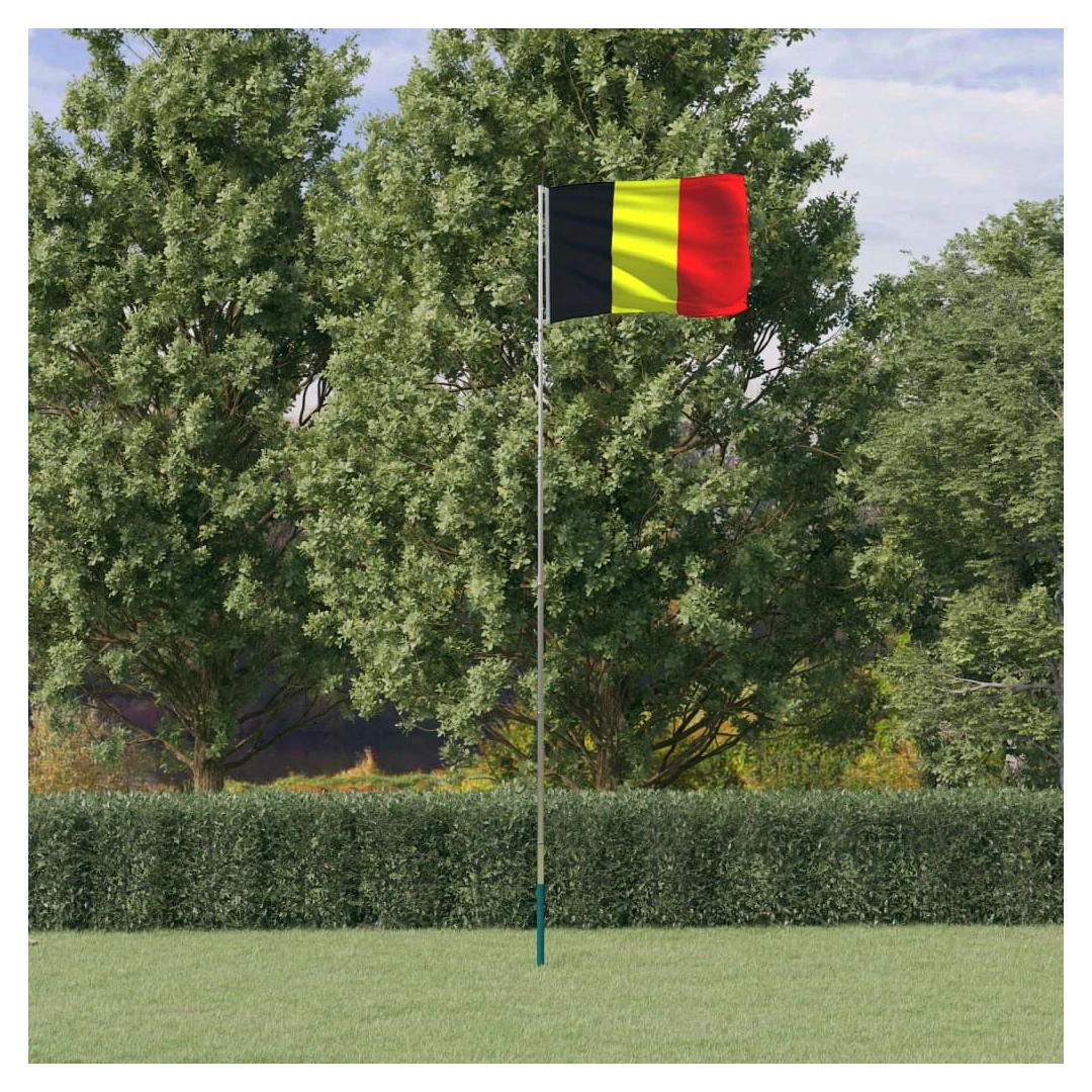 Steag Belgia și stâlp din aluminiu, 5,55 m - Combinând stâlpul telescopic cu steagul Belgiei, acest set de steag național va deveni elementul de atracție din grădina dvs., la petreceri sau la eve...