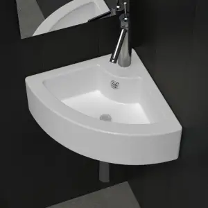 Chiuvetă cu preaplin, alb, 45 x 32 x 12,5 cm - Fabricată din ceramică, această chiuvetă de colț va aduce o notă elegantă și mereu la modă în orice baie, spălătorie, vestiar sau toaletă. Chiuveta de...
