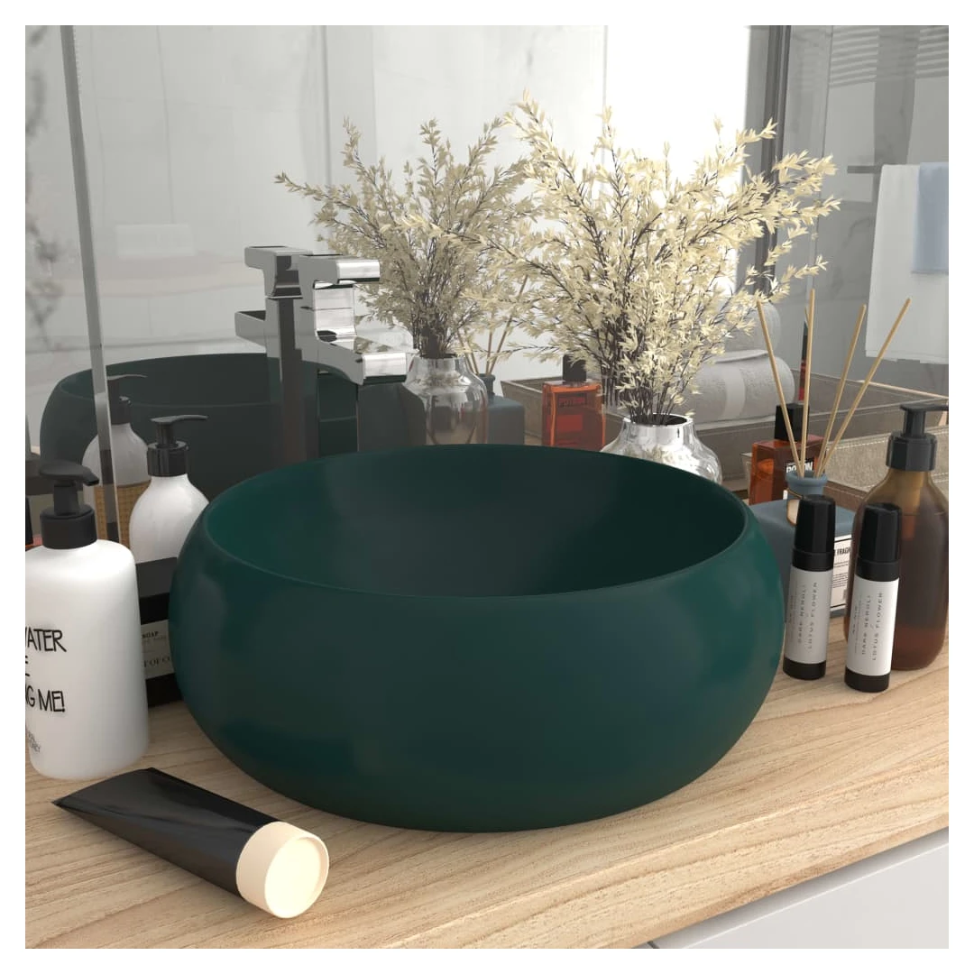 Chiuvetă baie lux verde închis mat 40x15 cm ceramică rotund - Chiuveta noastră de formă rotundă, realizată din ceramică premium, este o completare elegantă și mereu la modă pentru orice baie, toaletă, garderobă s...