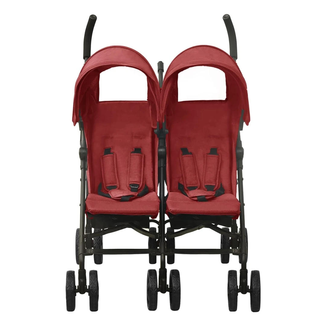 Cărucior dublu, roșu, oțel - Acest cărucior dublu ușurează treaba părintelui și este perfect pentru exterior, cum ar fi plimbările în parc, cumpărăturile cu familia sau călătoriil...