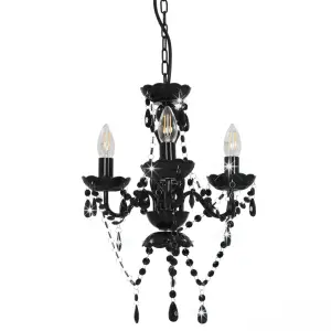 Candelabru cu mărgele, negru, rotund, 3 becuri E14 - Cu un design extravagant și sofisticat, acest candelabru cu mărgele strălucitoare va reprezenta cu siguranță o exprimare de stil îndrăzneață și un pun...