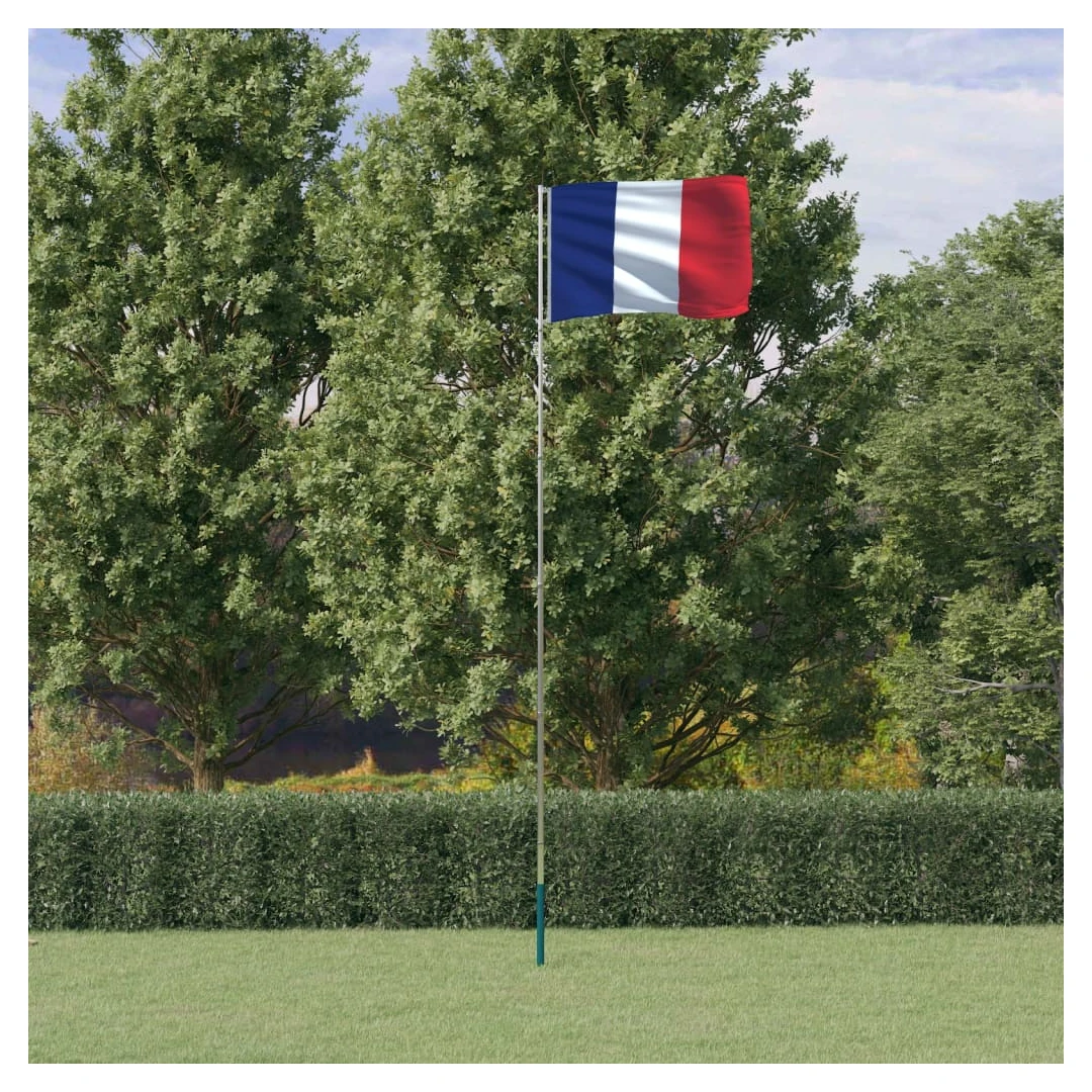 Steag Franța și stâlp din aluminiu, 5,55 m - Combinând stâlpul telescopic cu steagul Franței, acest set de steag național va deveni elementul de atracție din grădina dvs., la petreceri sau la eve...