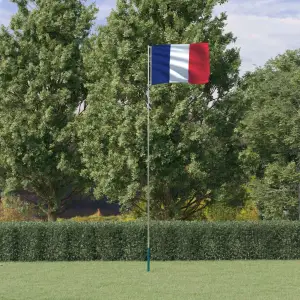 Steag Franța și stâlp din aluminiu, 5,55 m - Combinând stâlpul telescopic cu steagul Franței, acest set de steag național va deveni elementul de atracție din grădina dvs., la petreceri sau la eve...