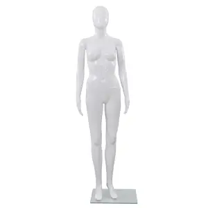 Corp manechin feminin, cu suport din sticlă, alb lucios, 175 cm - Acest manechin feminin de dimensiuni naturale, cu suport din sticlă și cu finisaj de vopsea lucioasă, poate fi utilizat pentru a expune în vitrinele m...