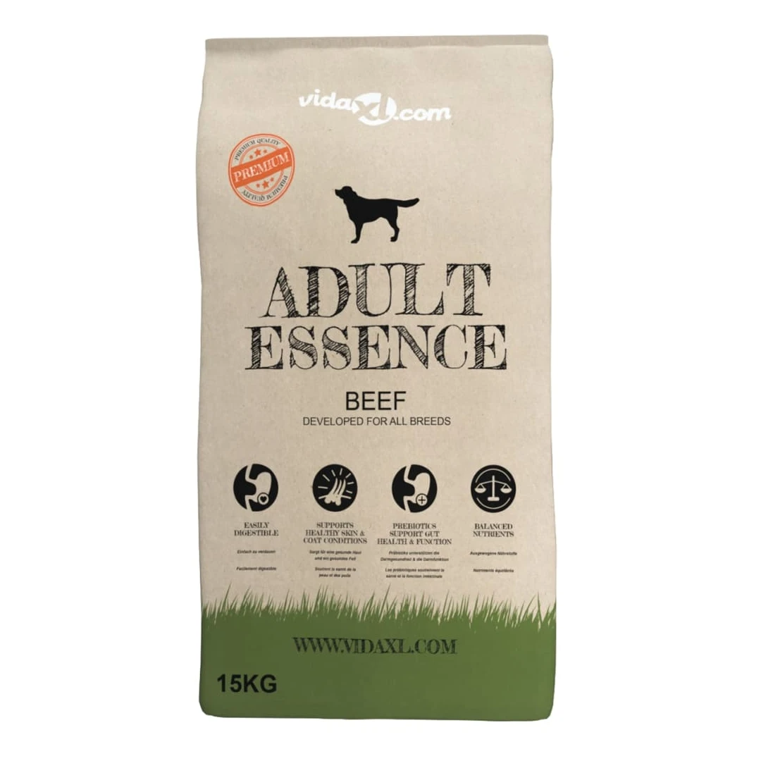Hrană de câini uscată premium Adult Essence vită 15 kg - Hrana noastră uscată premium pentru câini Adult Essence Beef este bogată în prebiotice care susțin sănătatea sistemului digestiv al câinelui dvs., con...