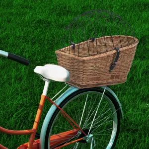 Coș portbagaj bicicletă cu capac 55x31x36 cm, răchită naturală - Cu un farmec vintage și rustic, acest coș de portbagaj pentru biciclete va fi un ajutor excelent atunci când transportați alimente sau animale de comp...