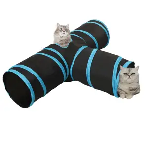 Tunel pentru pisici 3 căi, negru și albastru, 90 cm, poliester - Acest tunel pentru pisici cu 3 căi oferă pisicilor dvs. un câmp misterios în care pot face sport și se pot distra. În plus, fiind fabricat din poliest...