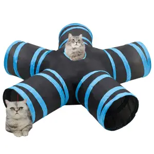 Tunel pentru pisici 5 căi, negru și albastru, 25 cm, poliester - Acest tunel pentru pisici cu 5 căi oferă pisicilor dvs. un câmp misterios în care pot face sport și se pot distra. În plus, fiind fabricat din poliest...