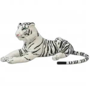 Tigru de jucărie din pluș, XXL, alb - Invitați „jungla” în camera copilului dvs. cu acest tigru de pluș moale, mărimea XXL, ce se bucură de detalii inspirate de realitate și un aspect impr...