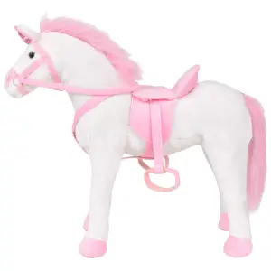 Jucărie unicorn din pluș în picioare, alb și roz, XXL - Joaca va fi mult mai distractivă cu acest Unicorn simpatic din pluș pe care te poți așeza și călări! Această jucărie drăgălașă din pluș foarte moale c...