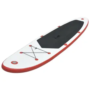 Set placă stand up paddle SUP surf gonflabilă, roșu și alb - Această placă SUP este ideală pentru începători, paddling pentru amatori și surf pe valuri mici, oferind confort și stabilitate. Prevăzută cu supape c...