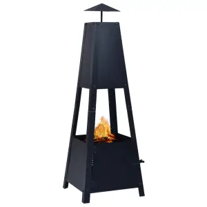 Vatră de foc, negru, 35 x 35 x 99 cm, oțel - Creați o atmosferă romantică în grădina dvs. cu această vatră de foc. Forma de piramidă clasică și baza tradițională cu 4 picioare sunt un plus atrăgă...