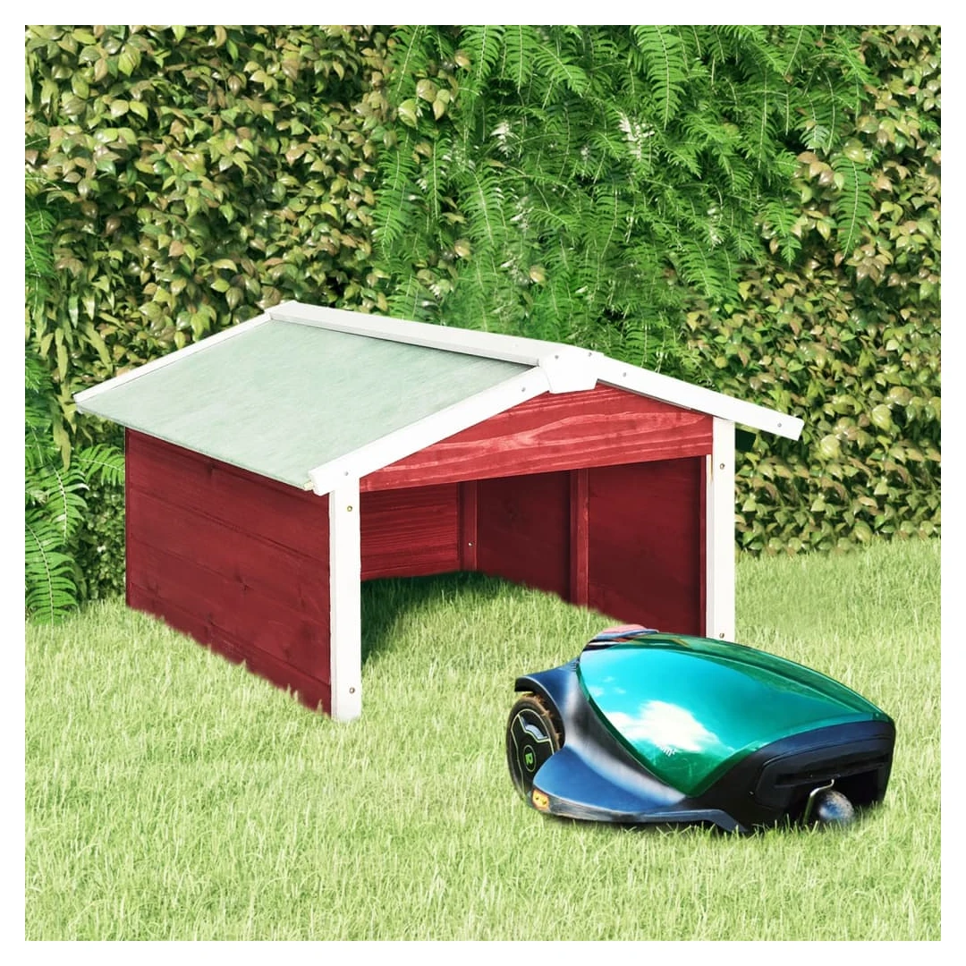 Garaj mașină de tuns iarba robot roșu&alb 72x87x50 cm lemn brad - Cu acest garaj din lemn pentru mașina de tuns iarba, vă puteți proteja asistentul dvs. harnic pentru grădină. Acest adăpost pentru mașină de tuns iarb...