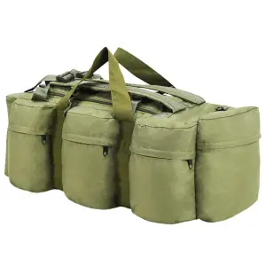 Geantă 3-în-1 în stil militar, 90 L, verde măsliniu - Această geantă versatilă în stil army combină funcționalitatea unui sac, a unei genți de umăr și a unui rucsac. Va fi partenerul ideal pentru călători...