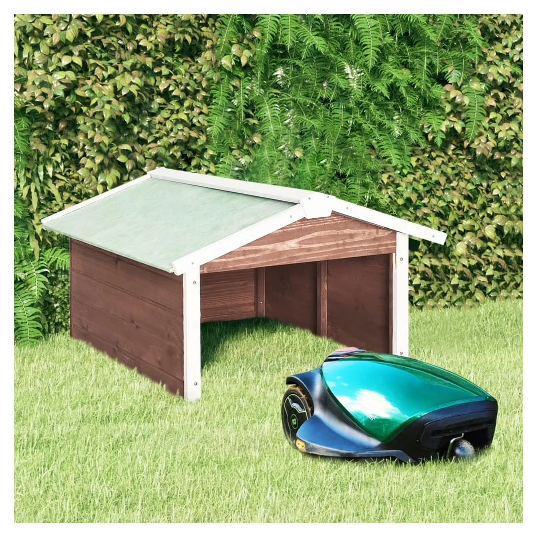Garaj mașină tuns iarba robot cafeniu&alb 72x87x50 cm lemn brad - Cu acest garaj din lemn pentru mașina de tuns iarba, vă puteți proteja asistentul dvs. harnic pentru grădină. Acest adăpost pentru mașină de tuns iarb...