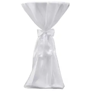 Husă de masă albă, 80 cm, cu fundă, 2 buc - Această husă de masă albă cu tăietură pe toată lungimea este potrivită pentru mesele rotunde de bar la nunți, petreceri, banchete sau alte ocazii. Hus...