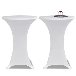 Husă de masă cu picior Ø60 cm, 2 buc., alb, elastic - Această husă pentru mesele cu picior va transforma orice masă de bar simplă într-o masă festivă. Este ideală pentru recepții și aniversări de orice fe...