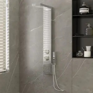 Sistem panou de duș, pătrat, oțel inoxidabil - Acest sistem de panou de duș multifuncțional are un design elegant și va aduce o completare de efect în baia dvs.   Turnul de duș este fabricat din oț...