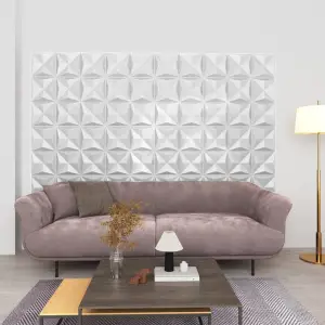 Panouri de perete 3D 24 buc. alb 50x50 cm model origami 6 m² - Aceste panouri de perete 3D sunt un produs ideal de acoperire a peretelui, pentru decorarea interioară. Sunt o soluție excelentă pentru pereți, tavane...