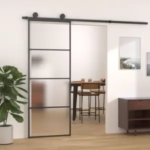 Ușă glisantă, negru, 76x205 cm, sticlă mată ESG și aluminiu - Această ușă glisantă creează o tranziție grațioasă de la o cameră la alta. Oferă soluția perfectă pentru economisirea spațiului. Material stabil: Cadr...