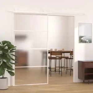 Ușă glisantă, alb, 102,5x205 cm, sticlă mată ESG și aluminiu - Această ușă glisantă creează o tranziție grațioasă de la o cameră la alta. Oferă soluția perfectă pentru economisirea spațiului. Material stabil: Cadr...