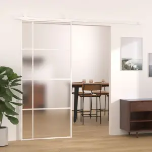 Ușă glisantă, alb, 90x205 cm, sticlă ESG mată și aluminiu - Această ușă glisantă creează o tranziție grațioasă de la o cameră la alta. Oferă soluția perfectă pentru economisirea spațiului. Material stabil: Cadr...