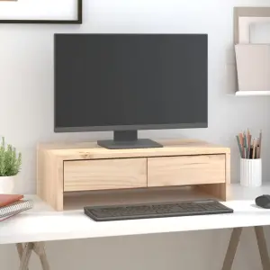 Suport pentru monitor, 50x27x15 cm, lemn masiv de pin - Acest suport clasic pentru monitor, din lemn, cu un design minimalist, adaugă o notă frumoasă spațiului dvs. de locuit actual. Lemn masiv de pin: Lemn...