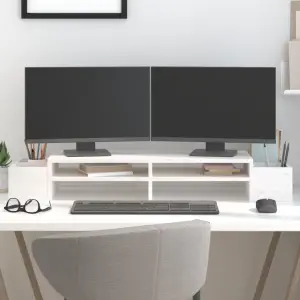 Suport pentru monitor, alb, 100x27,5x15 cm, lemn masiv pin - Acest suport clasic pentru monitor, din lemn, cu un design minimalist, adaugă o notă frumoasă spațiului dvs. de locuit actual. Lemn masiv de pin: Lemn...