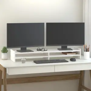 Suport pentru monitor, alb, 100x27x15 cm, lemn masiv pin - Acest suport clasic pentru monitor, din lemn, cu un design minimalist, adaugă o notă frumoasă spațiului dvs. de locuit actual. Lemn masiv de pin: Lemn...