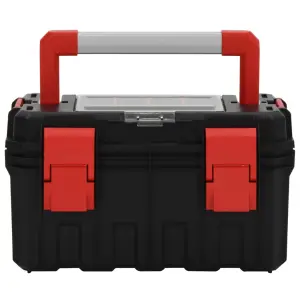 Cutie de scule, negru și roșu, 45x28x26,5 cm - Această cutie de scule practică, cu tăvi adânci și compartimente de depozitare de diferite dimensiuni, este un ajutor util în garaj, atelier și în loc...
