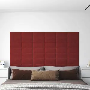 Panouri de perete, 12 buc., roșu vin, 30x15 cm, textil, 0,54 m² - V-ați săturat să vă uitați la peretele gol și plictisitor? Așadar, aceste panouri de perete la modă sunt alegerea potrivită pentru a transforma un per...