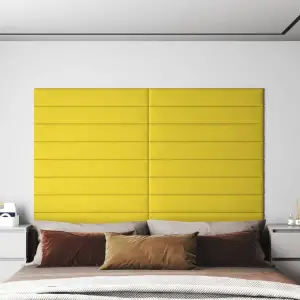 Panouri de perete 12 buc. galben deschis 90x15cm textil 1,62 m² - V-ați săturat să vă uitați la peretele gol și plictisitor? Așadar, aceste panouri de perete la modă sunt alegerea potrivită pentru a transforma un per...