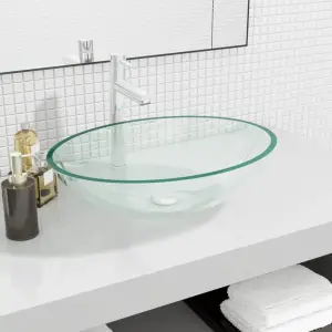 Chiuvetă, transparent, 50x37x14 cm, sticlă - Această chiuvetă din sticlă va aduce un plus de eleganță oricărei băi, toalete sau camere de machiaj. Material durabil: Fabricată din sticlă, chiuveta...