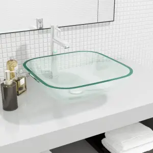 Chiuvetă, transparent, 42x42x14 cm, sticlă - Această chiuvetă din sticlă va aduce un plus de eleganță oricărei băi, toalete sau camere de machiaj. Material durabil: Fabricată din sticlă, chiuveta...