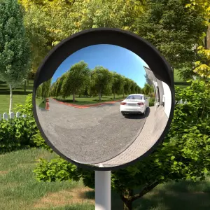 Oglindă de trafic convexă exterior, negru, Ø45 cm, policarbonat - Această oglindă de trafic practică este o alegere ideală atât pentru protecție, cât și în scop de siguranță. Material durabil: Oglinda convexă este fa...