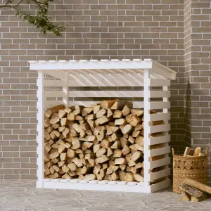 Rastel pentru lemne de foc, alb, 108x73x108 cm, lemn masiv pin - Acest rastel pentru lemne de foc este o soluție ideală pentru depozitarea ordonată a lemnelor de foc. Lemn masiv de pin: Lemnul masiv de pin este un m...