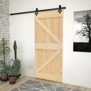 Ușă glisantă cu set feronerie, 90 x 210 cm, lemn masiv de pin - Această ușă glisantă din lemn masiv de pin este proiectată pentru a îmbogăți zona de intrare a casei dvs. și, de asemenea, pentru o securitate mai bun...