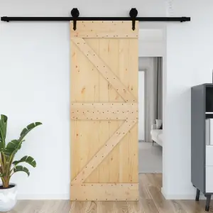 Ușă, 95x210 cm, lemn masiv de pin - Această ușă din lemn masiv de pin este concepută pentru a îmbogăți intrarea în casa dvs. și pentru a vă face locuința mai sigură. Lemn masiv de pin: A...
