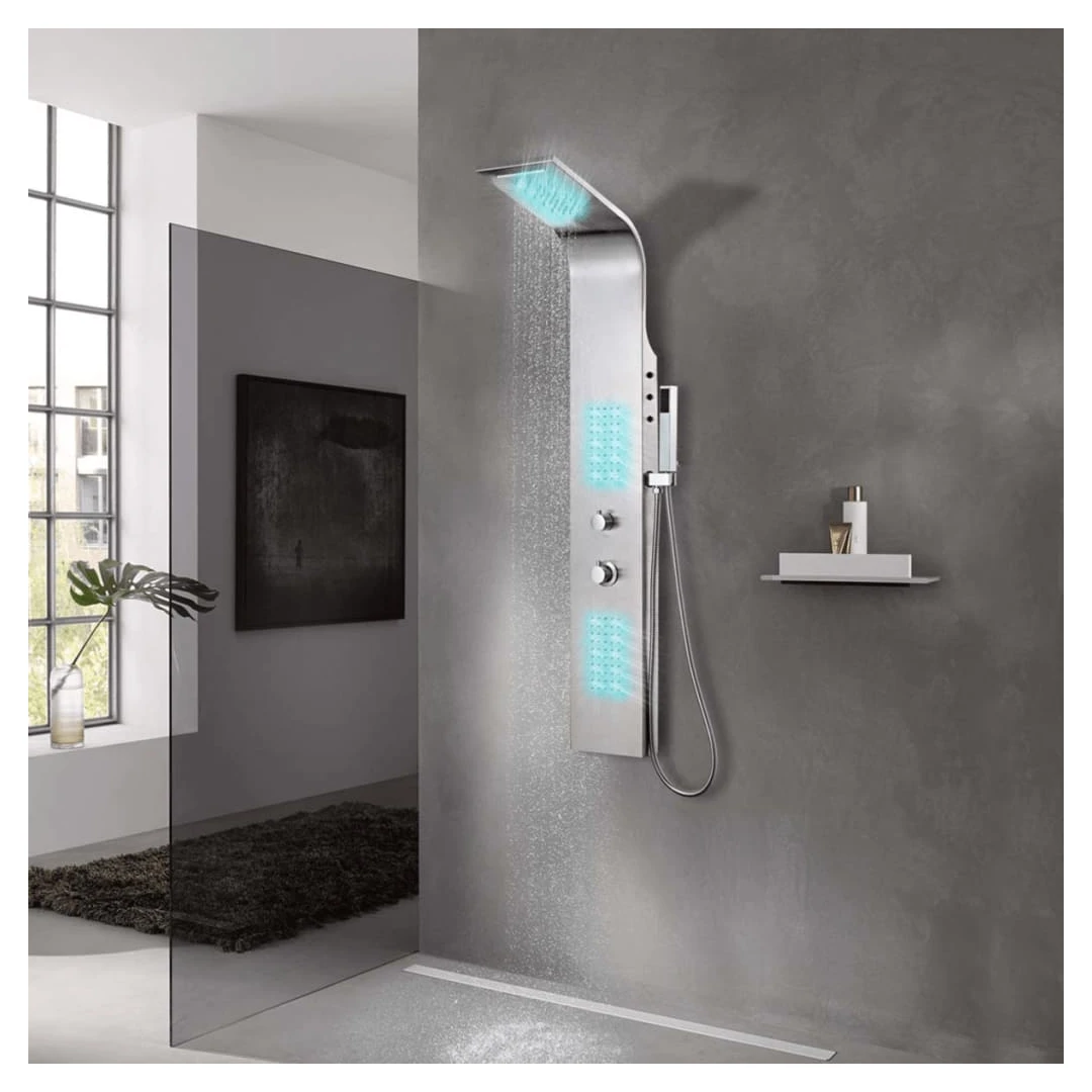 Sistem panou de duș curbat, oțel inoxidabil - Acest sistem de panou de duș multifuncțional are un design elegant și va aduce o completare de efect în baia dvs. Turnul de duș este fabricat din oțel...