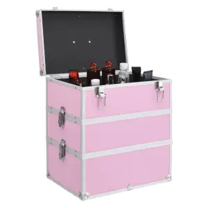 Geantă de cosmetice, roz, 37 x 24 x 40 cm, aluminiu - Această trusă de machiaj este soluția ideală pentru a vă păstra produsele cosmetice organizate. Trebuie doar să puneți tot ceea ce aveți nevoie în ace...