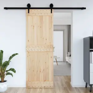 Ușă de hambar, 80x210 cm, lemn masiv de pin - Această ușă de hambar din lemn creează o tranziție grațioasă de la o cameră la alta, oferind în același timp soluția perfectă pentru economisirea spaț...