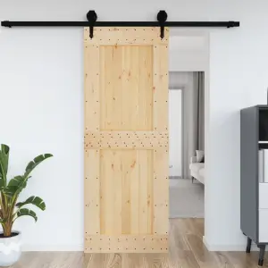 Ușă, 85x210 cm, lemn masiv de pin - Această ușă din lemn masiv de pin este concepută pentru a îmbogăți intrarea în casa dvs. și pentru a vă face locuința mai sigură. Lemn masiv de pin: A...