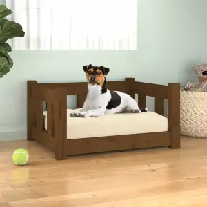 Pat pentru câini, maro miere, 55,5x45,5x28 cm, lemn masiv pin - Acest pat foarte modern pentru câini le va oferi prietenilor dvs. blănoși un loc confortabil în care să se ghemuiască. Material premium: Lemnul masiv...