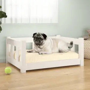 Pat pentru câini, alb, 65,5x50,5x28 cm, lemn masiv de pin - Acest pat foarte modern pentru câini le va oferi prietenilor dvs. blănoși un loc confortabil în care să se ghemuiască. Material premium: Lemnul masiv...