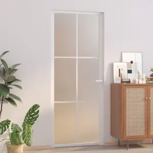 Ușă de interior, 83x201,5 cm, alb, sticlă mată și aluminiu - Creați o tranziție grațioasă dintr-un spațiu în altul, cu această ușă de interior! Material rezistent: Cu o structură inteligentă, sticla securizată e...