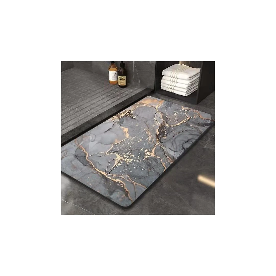 Covoras pentru baie ultra absorbant, anti-alunecare, material Diaton, Model Luxury Marmura , 40 x 60 cm, Gri Inchis - 