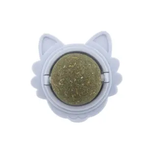 Jucarie interactiva pentru pisicute cu minge rotativa 360° din iarba Catnip pentru curatarea dintilor, 5.5 cm, Albastru - 