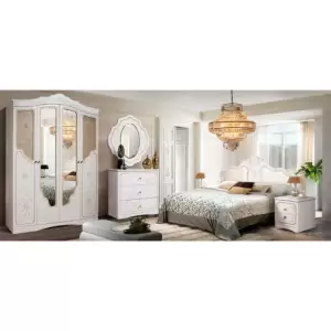Mobila dormitor Melany Alb/Auriu - Iti prezentam mobilier dormitor cu dulap i235xL180xL58cm, pat 160x200, culoare alb-auriu. Pentru mai multe oferte si detalii, click aici.