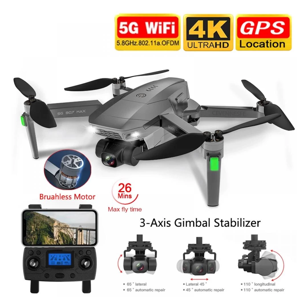 Drona SLX SG907 MAX 4K 5G GPS buton de Return To Home stabilizator pe 3 axe camera 4K HD cu transmisie live pe telefon capacitate baterie: 7.6V 2600 mAh autonomie zbor ~ 25 de minute - Avem pentru tine drona profesionala, camera 4k, 5g, brate pliabile, wifi, baterie 2600mAh, gps, zbor 25min. Produse de calitate la preturi avantajoase.