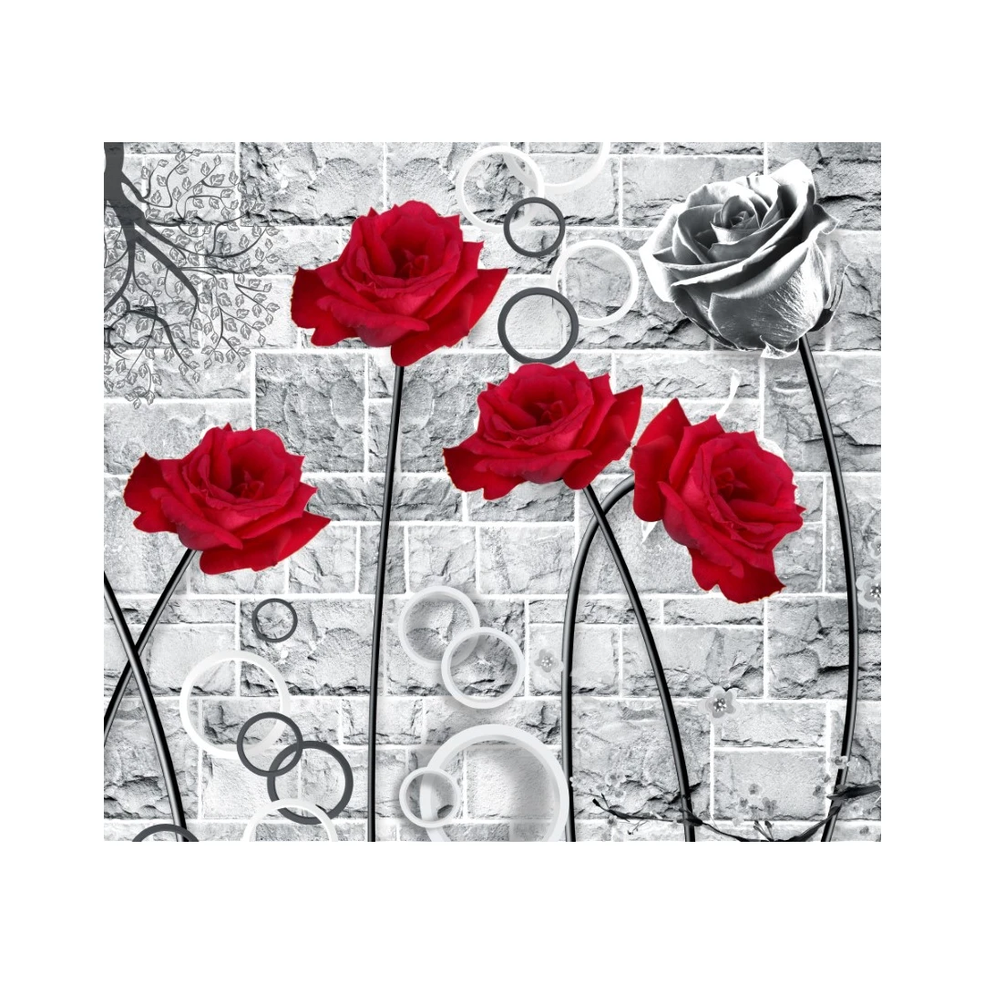 Fototapet autocolant Trandafiri rosii si argintiu, 250 x 150 cm - 